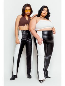 FREAKINS - Black & White Leather Pants - Black