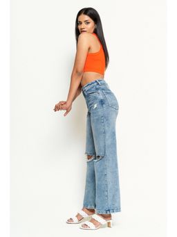 FREAKINS - Distress Wide Jeans - Blue