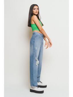 FREAKINS - Right Torn Straight Jeans - Blue