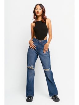 FREAKINS - Retro Distressed Bootcut Jeans - Blue