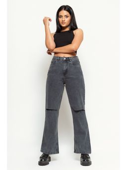 FREAKINS - Knee Slit Charcoal Bootcut - Grey
