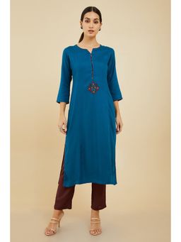 Soch - Women Blue Rayon Embroidered Kurta