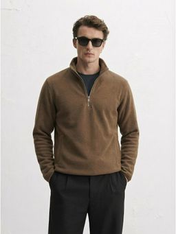 UNSTD - Brown Men Cotton Quarter Zip Sweatshirt