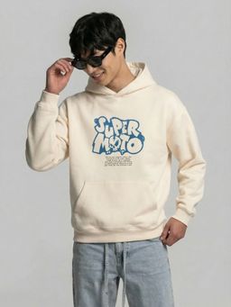 UNSTD - Off White Men Cotton Quarter Zip Hoodie