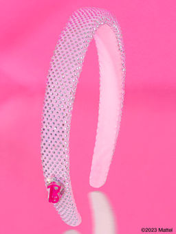 Hair Drama Co. - Barbie Rhinestone Puff Hair Band with Barbie Charm - White