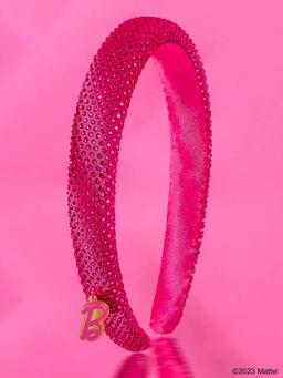 Hair Drama Co. - Barbie Rhinestone Puff Hair Band with Barbie Charm - Hot Pink