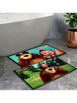 Athom Living - Kids Premium Nylon Bathmat With Latex Backing Anti-Skid Multi-Color (Pack of 2)