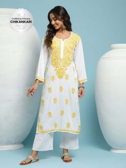 House of Chikankari - Chikankari Woven Long Kurta