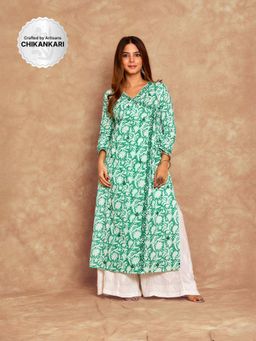 House of Chikankari - Chikankari Printed Angrakha