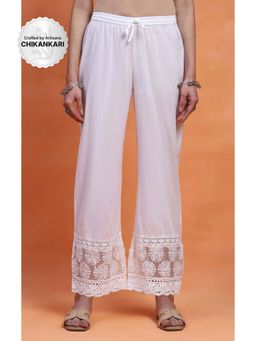 House of Chikankari - White Cotton Chikankari Solid Women's Palazzo