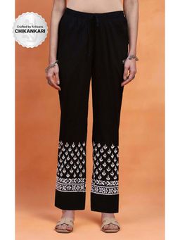 House of Chikankari - Black Cotton Chikankari Solid Women's Pant
