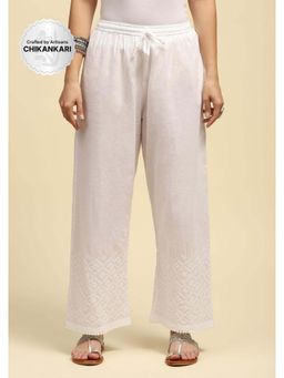 House of Chikankari - Cotton Chikankari Solid Women's Palazzo - White