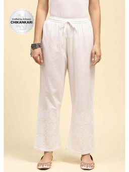House of Chikankari - Cotton Chikankari Solid Women's Palazzo - White