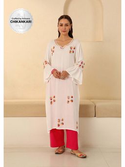 House of Chikankari - Rayon Chikankari Womens Long Kurta - White