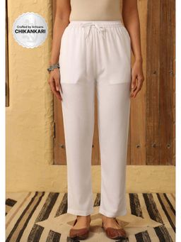 House of Chikankari - White Rayon Solid Women's Pant
