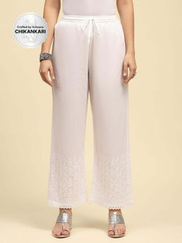 House of Chikankari - White Cotton Chikankari Solid Women's Pant