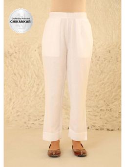 House of Chikankari - White Cotton Loom Women's Solid Pant