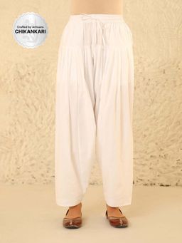 House of Chikankari - White Cotton Women's Solid Salwar