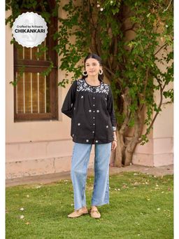 House of Chikankari - Cotton Chikankari Solid Women's Top - Black