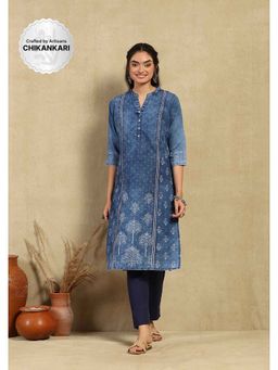 House of Chikankari - Kantha Denim Printed Women's Kurta - Blue