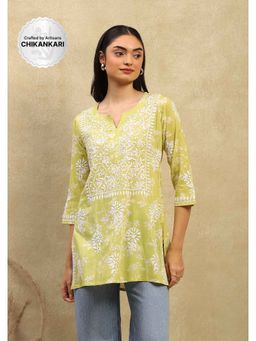 House of Chikankari - Cotton Chikankari Printed Women's Kurti Green