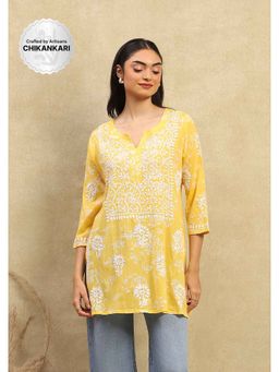 House of Chikankari - Cotton Chikankari Printed Women's Kurti Yellow