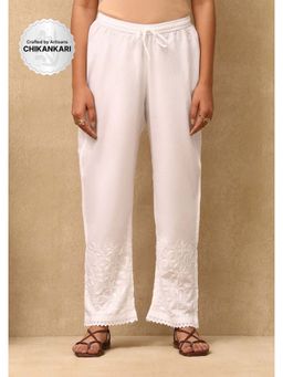 House of Chikankari - Cotton Chikankari With Lace Womens Pant - White