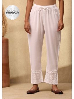 House of Chikankari - Cotton Cambric Chikankari Womens Pant - White