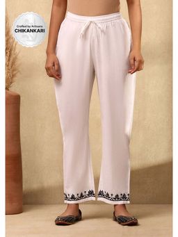 House of Chikankari - Cotton Cambric Chikankari Womens Pant - White