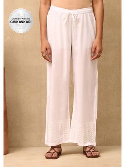 House of Chikankari - Cotton Cambric Chikankari Womens Palazzo - White