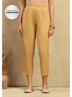 House of Chikankari - Cotton Cambric Chikankari Womens Pants - Brown
