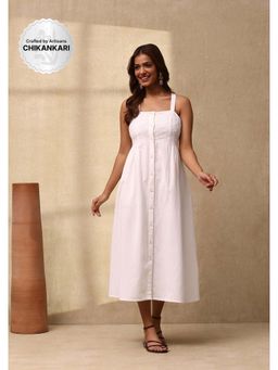 House of Chikankari - Cotton Slub Chikankari Womens Long Dress - White