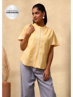 House of Chikankari - Cotton Chikankari Womens Shirt - Yellow