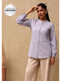 House of Chikankari - Cotton Cambric Chikankari Womens Shirt - Powder Blue