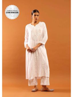 House of Chikankari - Fenal Modal Chikankari Solid Womens Straight Kurta with Pockets - White