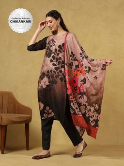 House of Chikankari - Women's Black Muslin Printed Kurta and Pant with Dupatta