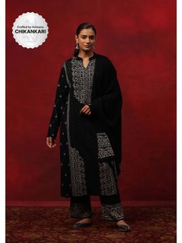 House of Chikankari - Black Woollen Embellished Women's Kurta With Pant And Dupatta