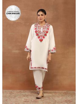 House of Chikankari - Off White Aari Embroidered Women's Kurta With Pant