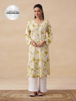 House of Chikankari - Green Hoc Mulmul Chikankari Printed Women's Long Kurta