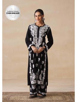 House of Chikankari - Black Hoc Rayon Chikankari Solid Women's Kurta with Pant