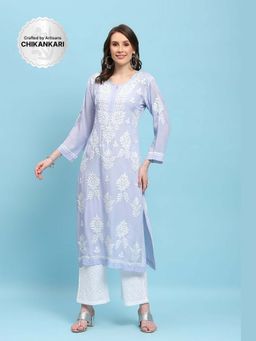 House of Chikankari - Lavender Modal Chikankari Womens Long Kurta