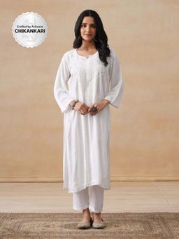 House of Chikankari - Rayon Chikankari Women's Long Kurta - White