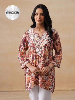 House of Chikankari - Rayon Chikankari Printed Women's Short Kurta - Multicolour