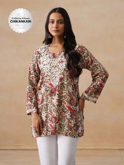 House of Chikankari - Rayon Chikankari Printed Women's Short Kurta - Multicolour