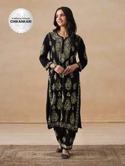 House of Chikankari - Rayon Yellow Thread Chikankari Women's Kurta with Palazzo