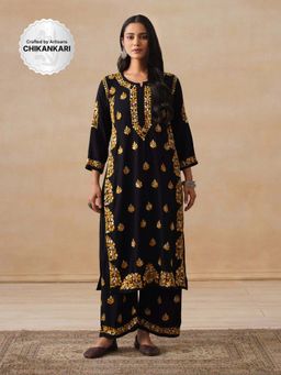 House of Chikankari - Rayon Gold Thread Chikankari Women's Kurta with Palazzo