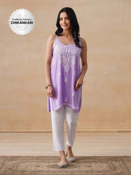 House of Chikankari - Rayon Chikankari Women's Short Kurta - Lavender
