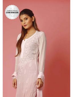 Label Aishwaryrika - LABEL AISHWARYRIKAa Dusty Pink Chikankari & Mukaish Ombre Chikankari Kurta