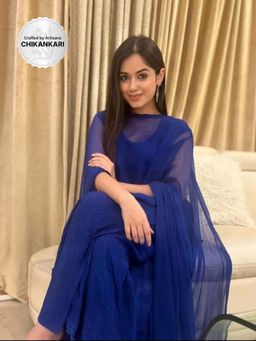 Label Aishwaryrika - LABEL AISHWARYRIKAa Royal Blue Chikankari Kurta (Set of 3)