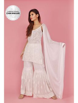 Label Aishwaryrika - LABEL AISHWARYRIKAa Estella Chikankari Kurta-Gharara (Set of 3)